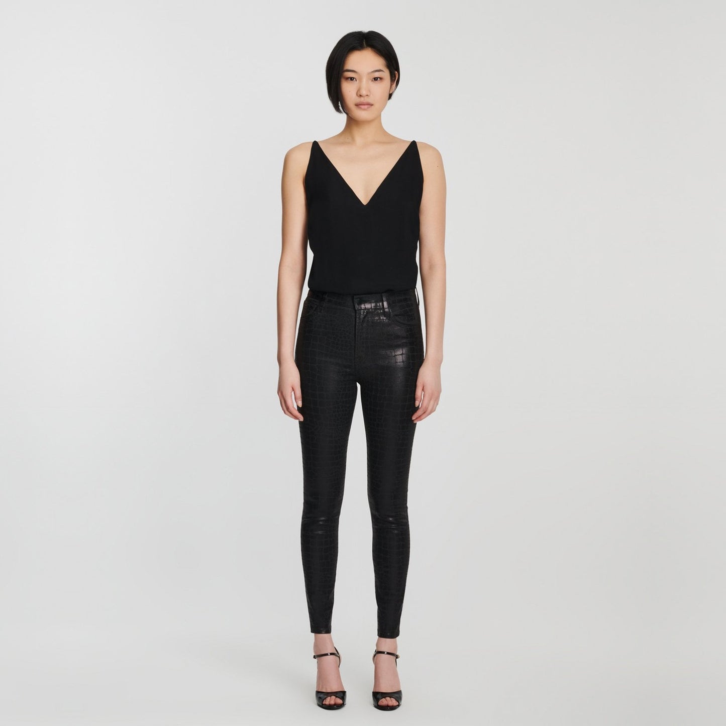 Leenah High Rise Skinny Ankle Coated Jeans - Caiman Print