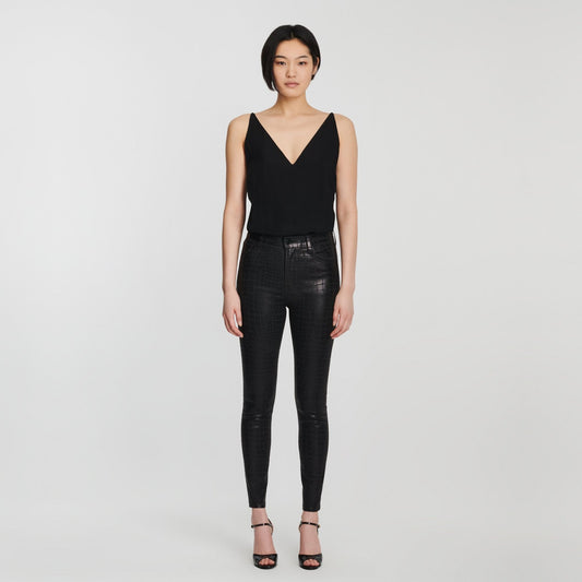 Leenah High Rise Skinny Ankle Coated Jeans - Caiman Print