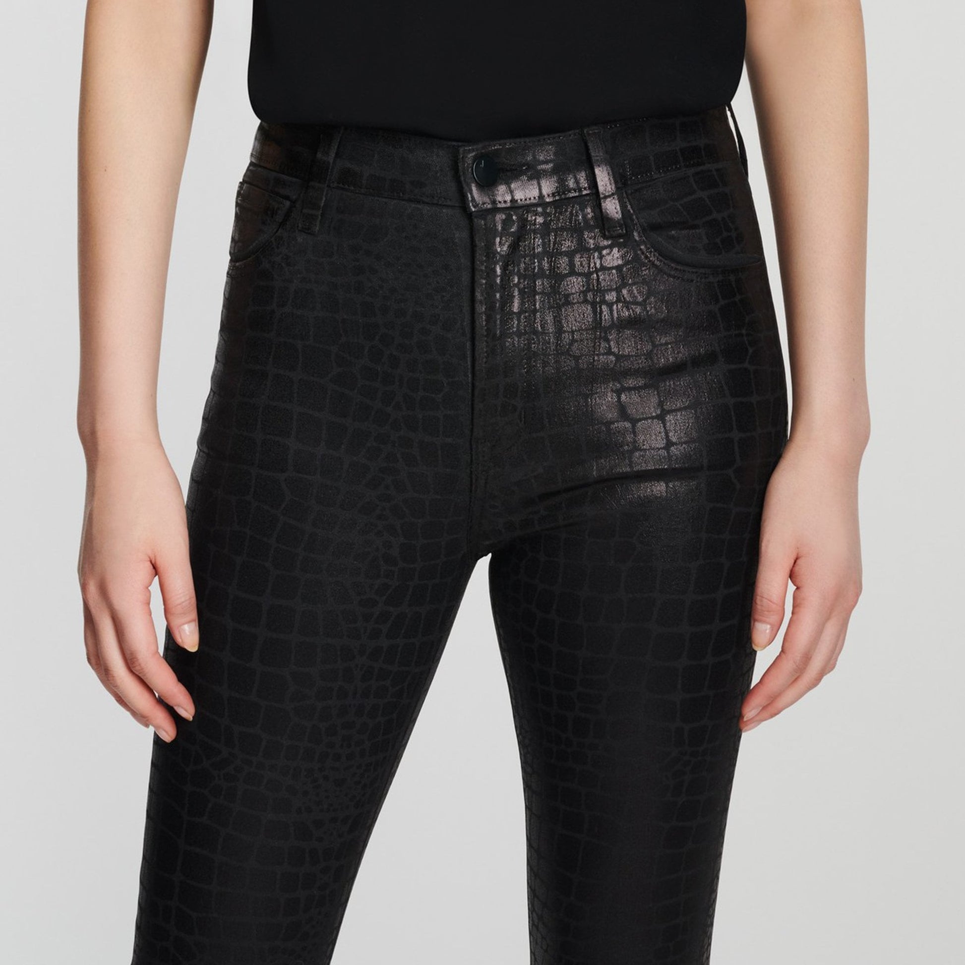 J Leenah High Rise Skinny Ankle Coated Jeans - Caiman Print