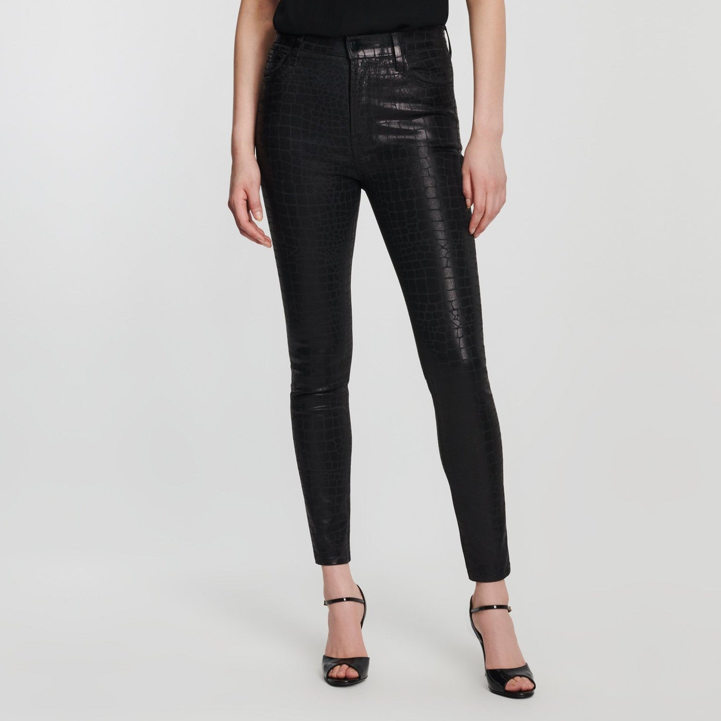 Leenah High Rise Skinny Ankle Coated Jeans - Caiman Print