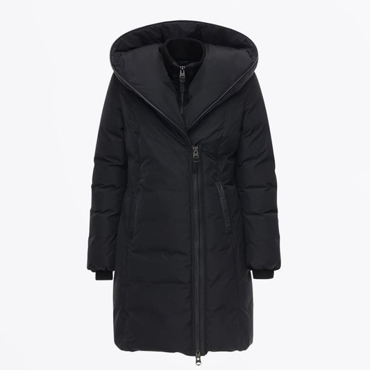 Kay - Hooded Down Coat With Signature Collar - Black