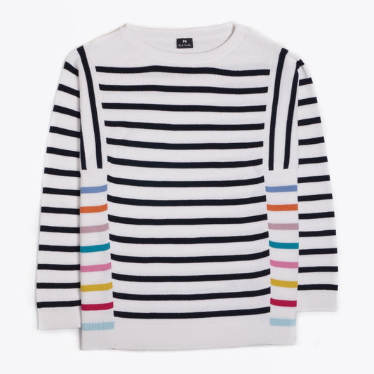 - Striped Knitted Sweater - White