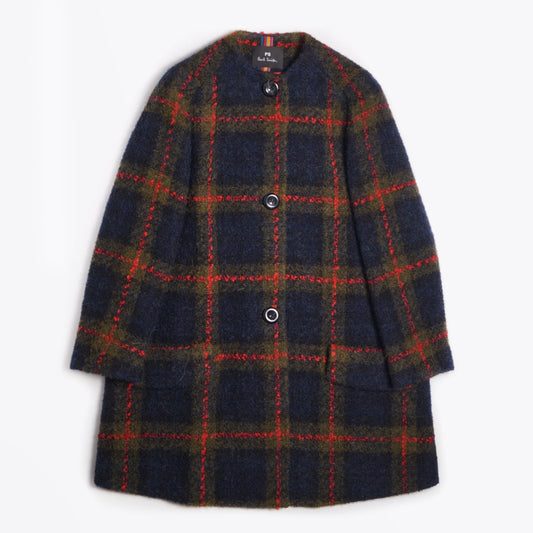 Lined Checked Coat - Navy/Multi