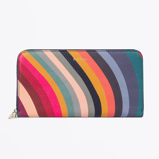 Large 'Swirl' Print Leather Zip Purse - Multi