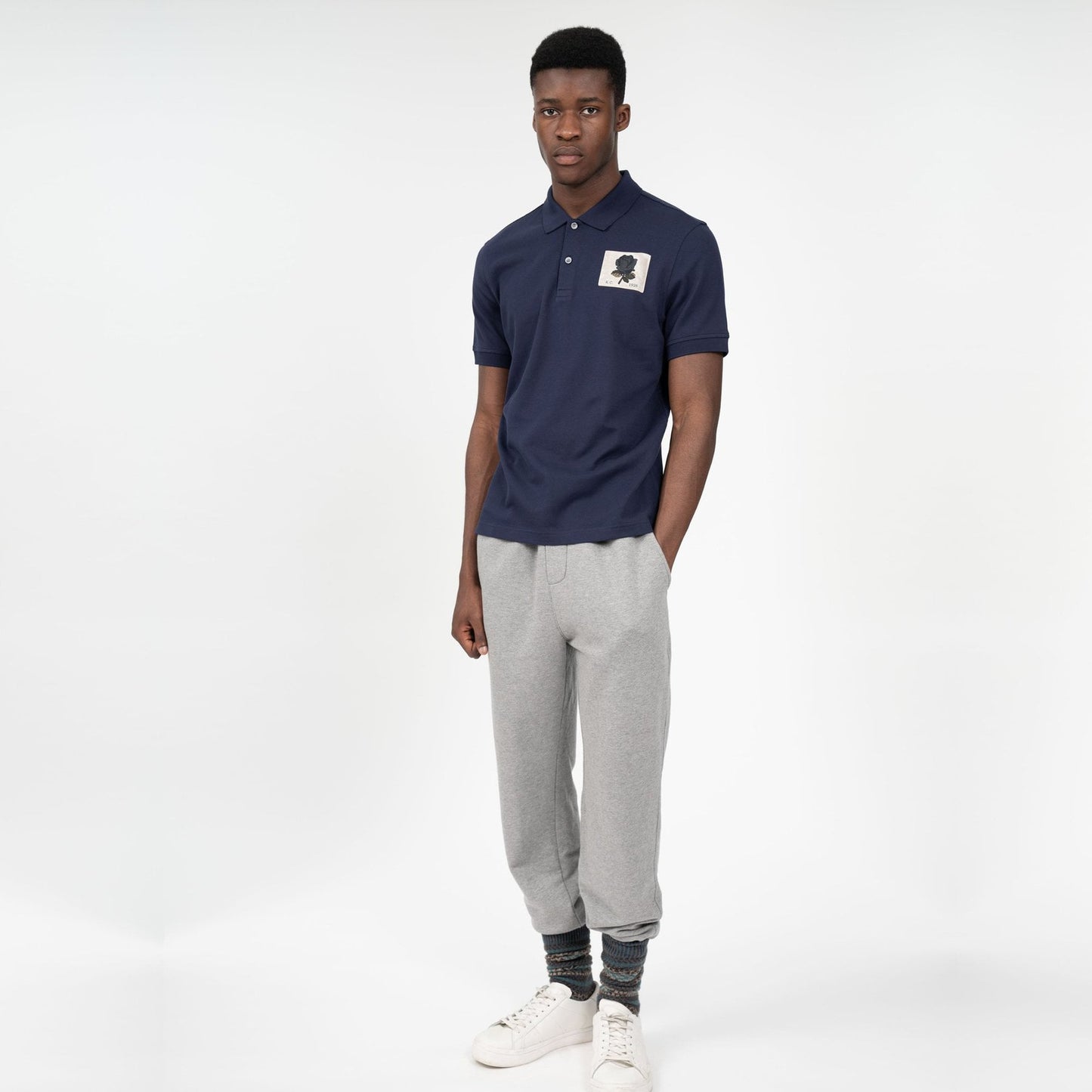 - Rose Patch Polo Shirt - Navy