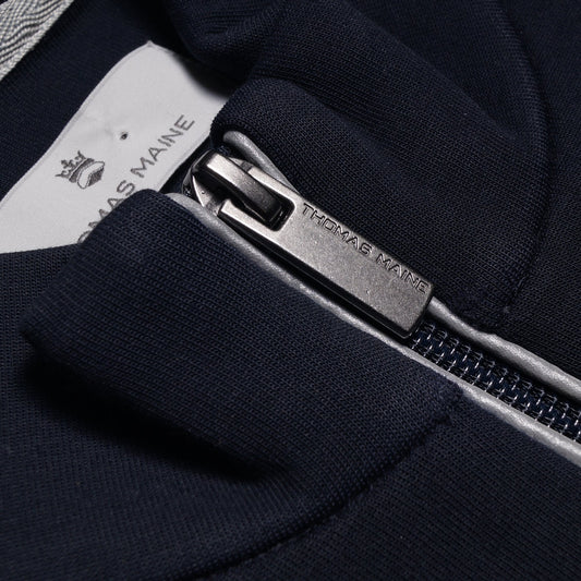 Full Zip Sweater With Trim - Navy