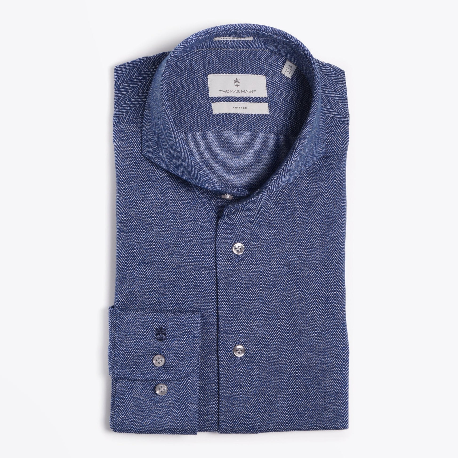 Thomas Knitted Herringbone Shirt - Navy