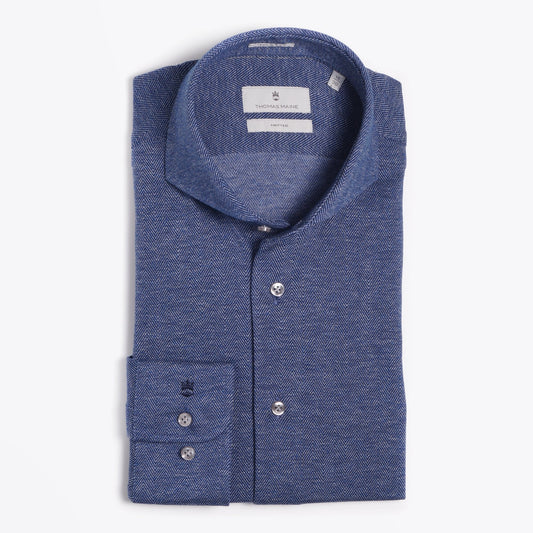Knitted Herringbone Shirt - Navy