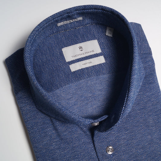 Knitted Herringbone Shirt - Navy
