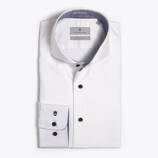- Checked Trim Insert Shirt - White