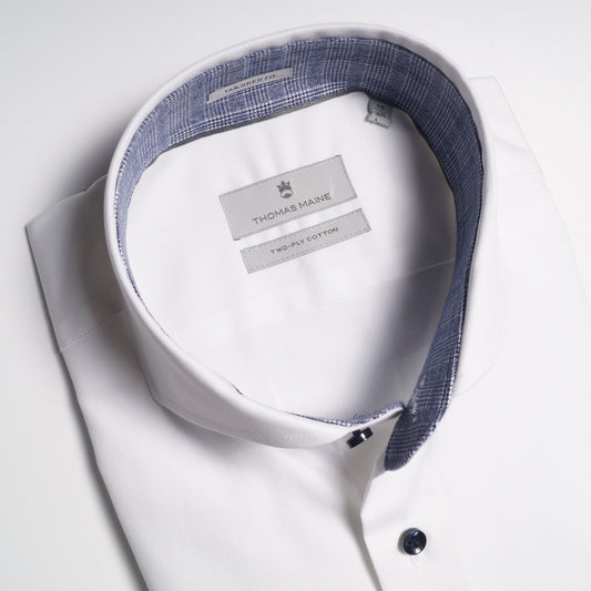 - Checked Trim Insert Shirt - White