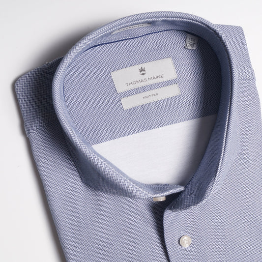 - Chevron Print Knitted Shirt - Blue