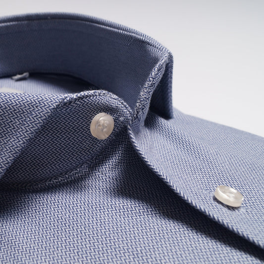 - Chevron Print Knitted Shirt - Blue