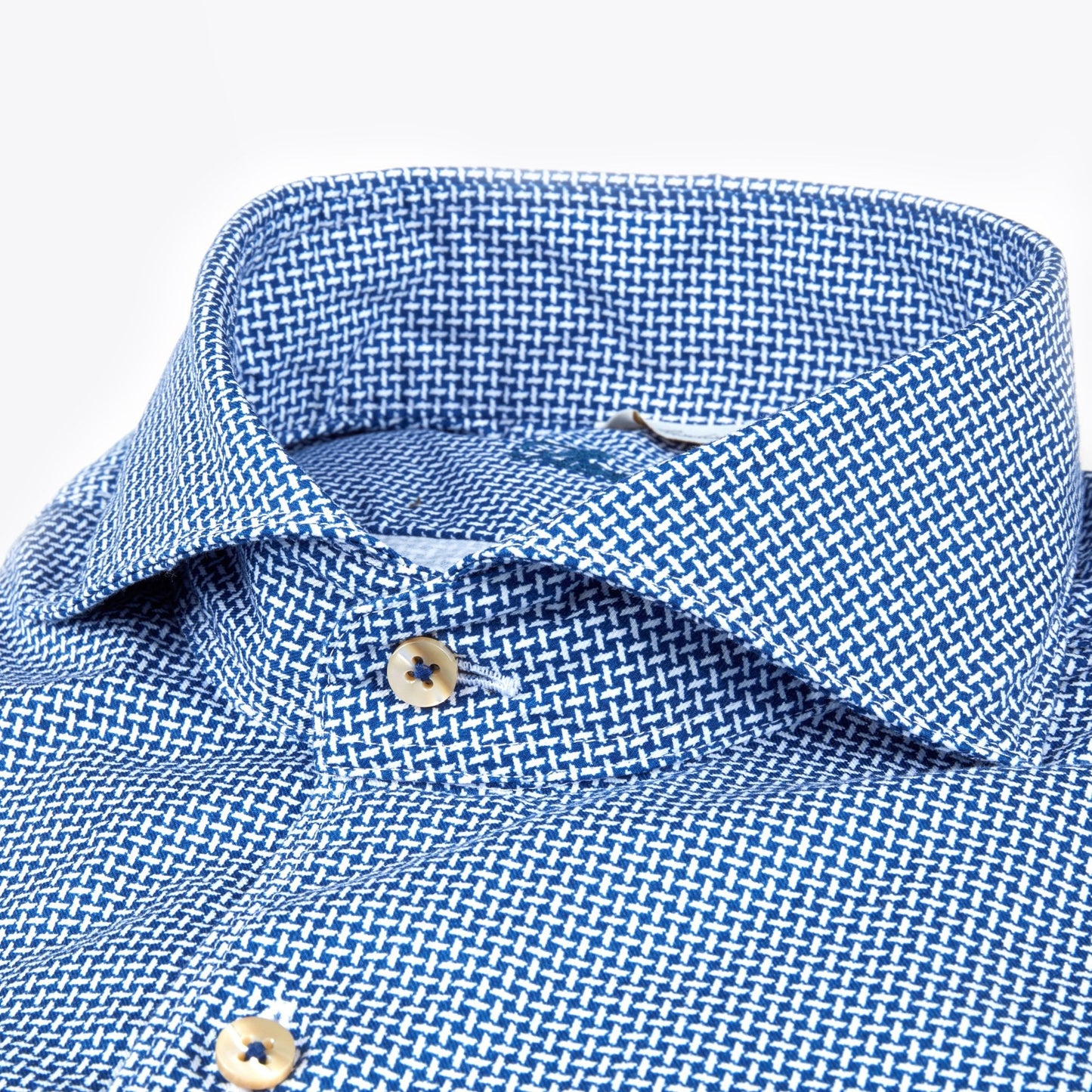- Cotton Basket Weave Shirt - Blue