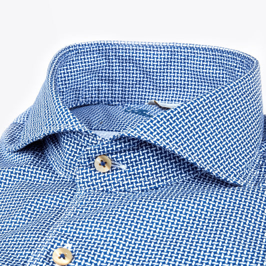 - Cotton Basket Weave Shirt - Blue