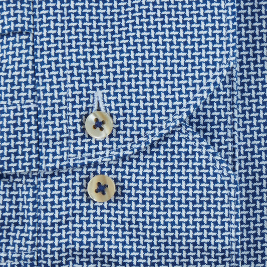 - Cotton Basket Weave Shirt - Blue