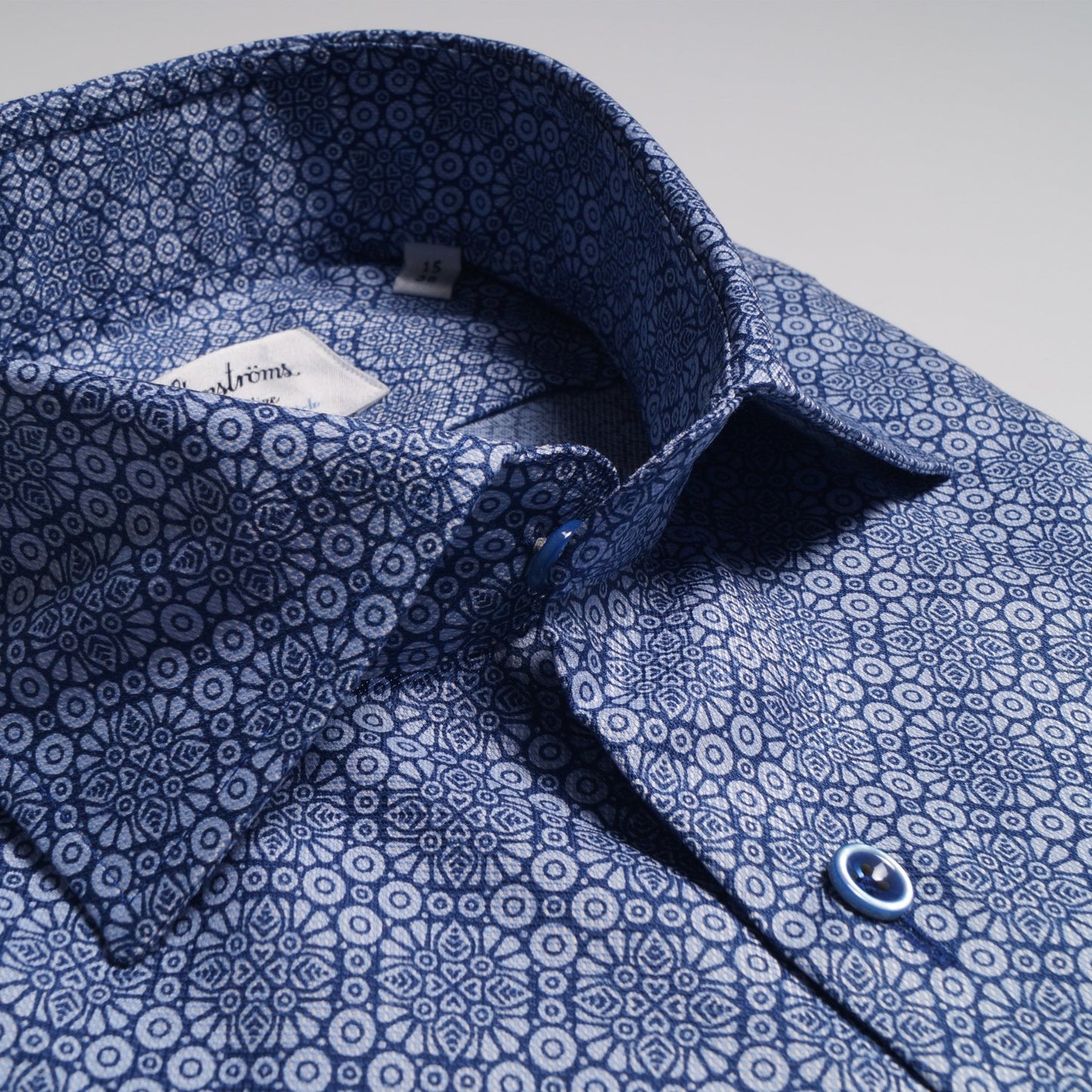 - Cotton Moroccan Print Shirt - Navy
