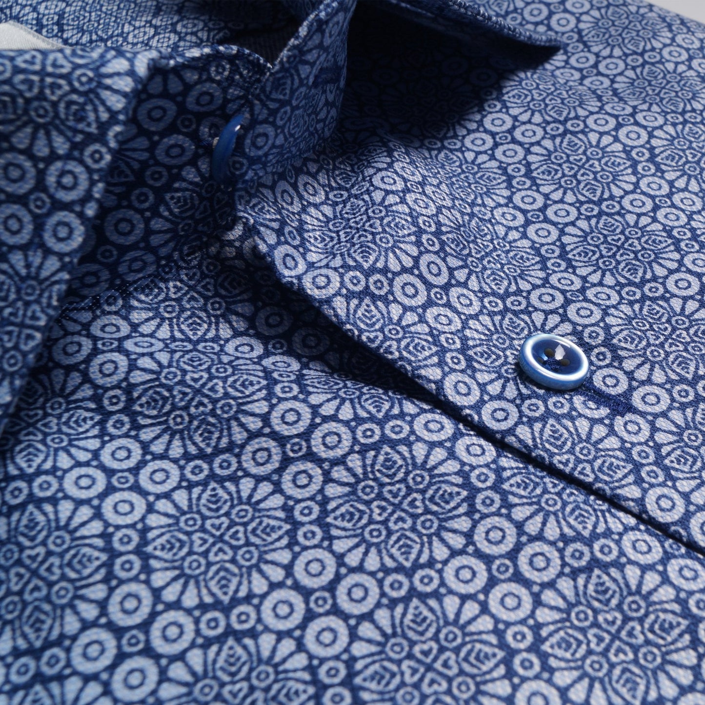 - Cotton Moroccan Print Shirt - Navy