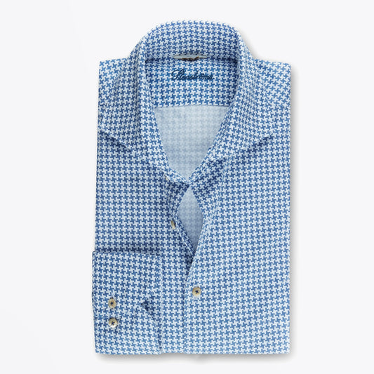 - Cotton Dogtooth Shirt - Blue