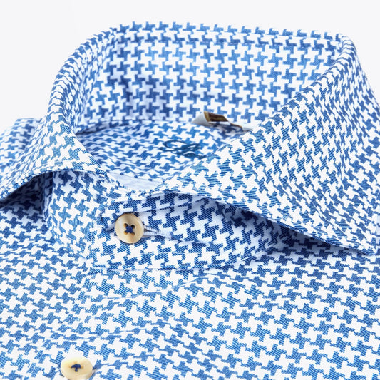 - Cotton Dogtooth Shirt - Blue