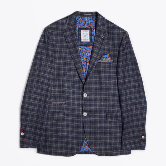 Woven Checked Blazer - Blue/Grey