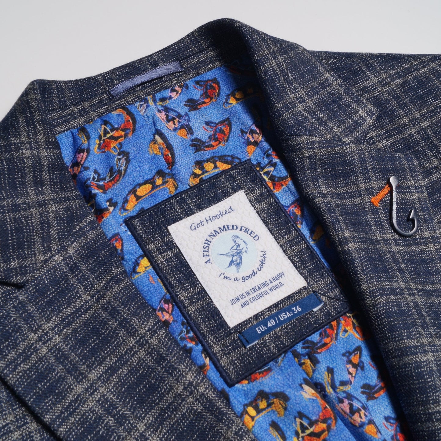 Woven Checked Blazer - Blue/Grey