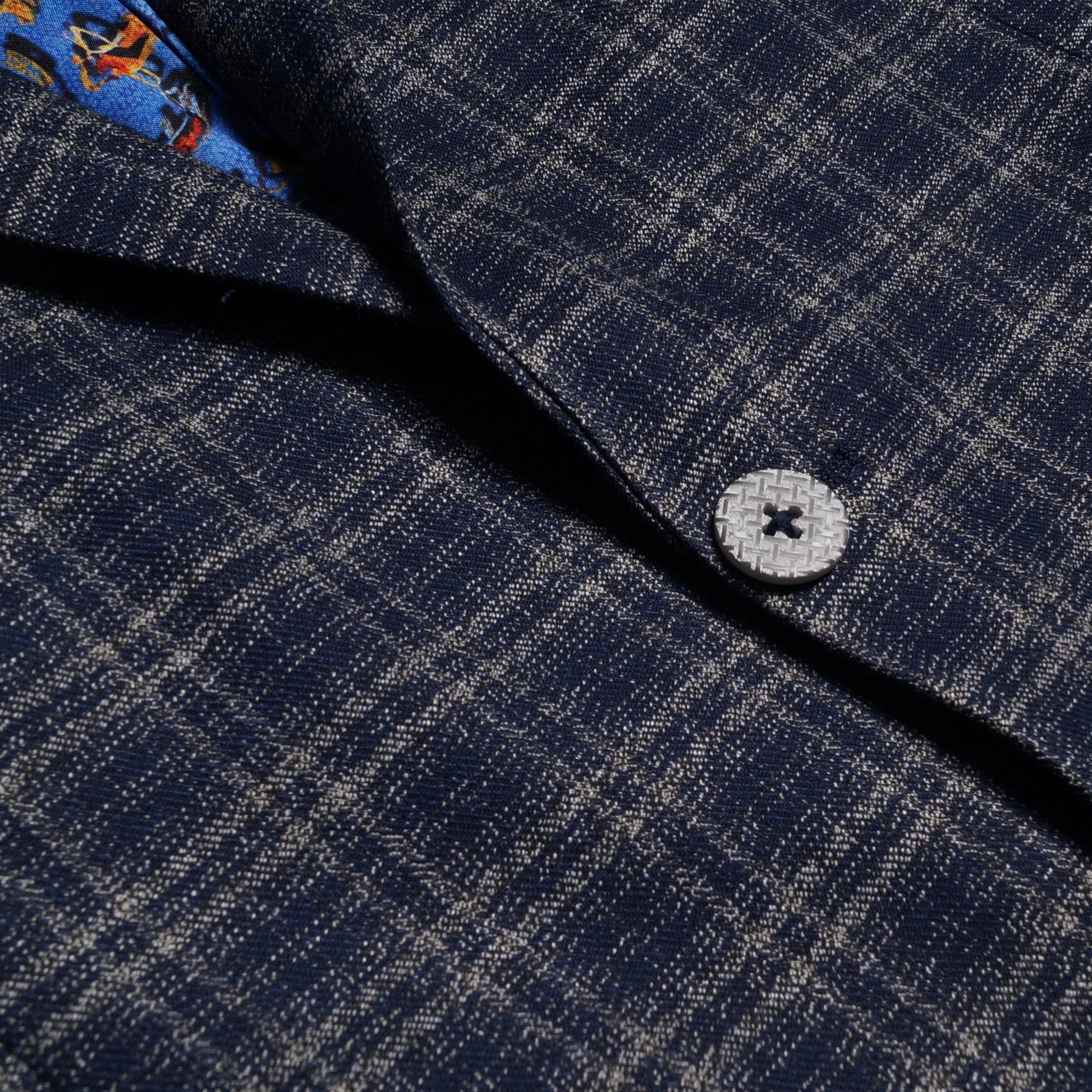 A Woven Checked Blazer - Blue/Grey
