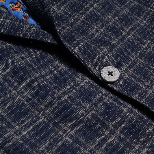 Woven Checked Blazer - Blue/Grey