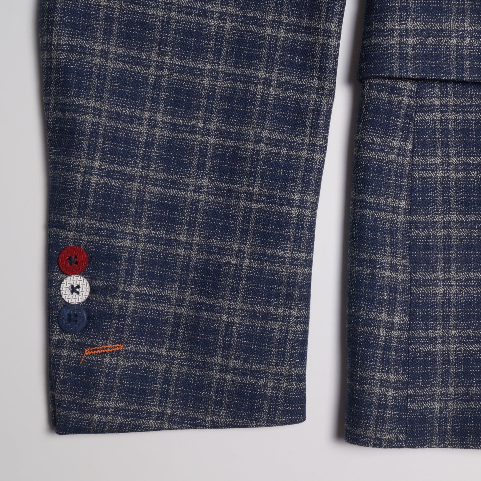 A Woven Checked Blazer - Blue/Grey