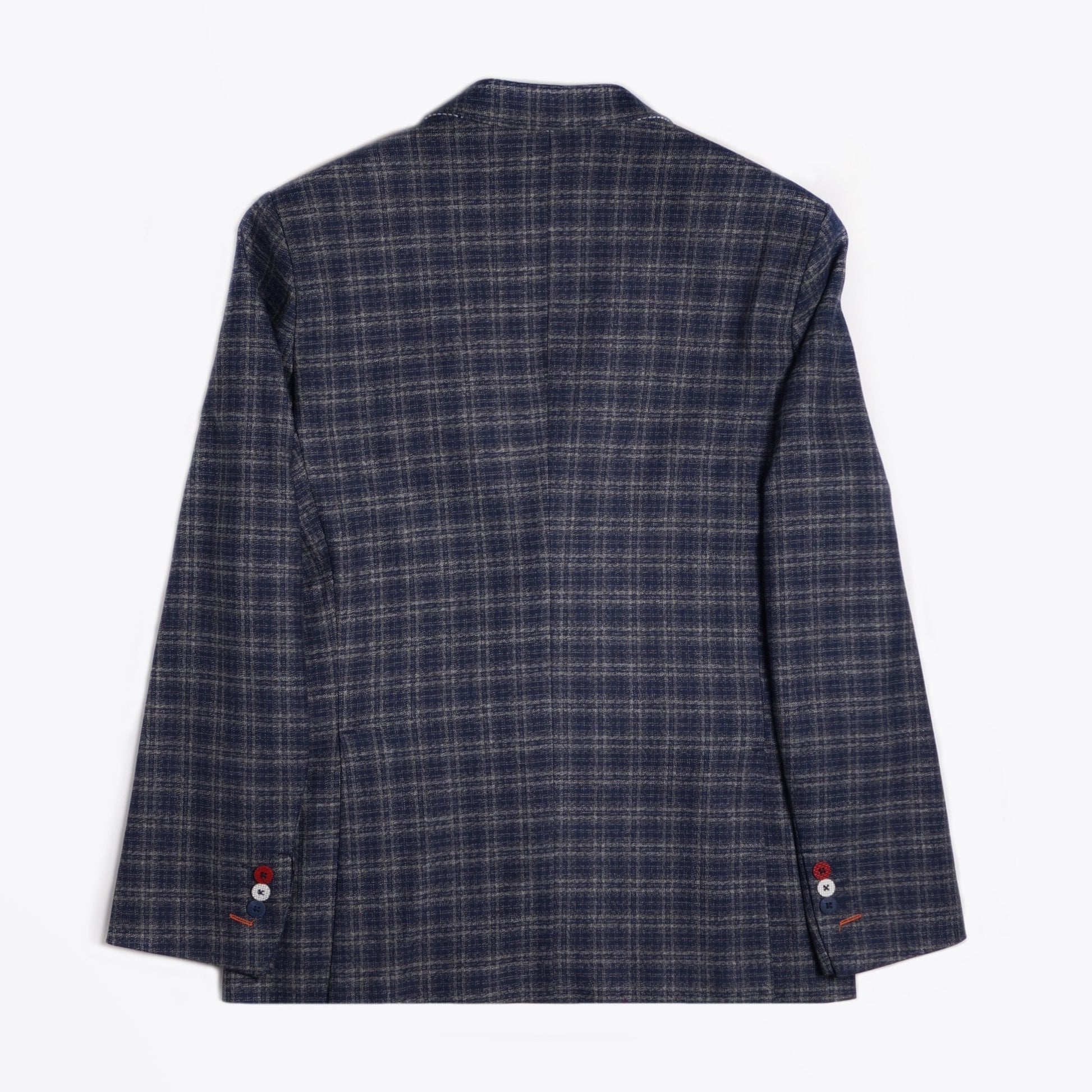 A Woven Checked Blazer - Blue/Grey