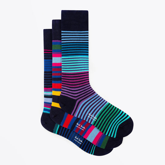 - Three Pack Multi-Stripe Socks - Multi