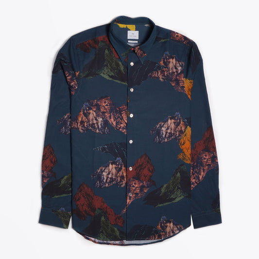 - 'Mountain' Print Shirt - Dark Navy