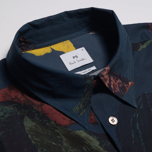 - 'Mountain' Print Shirt - Dark Navy