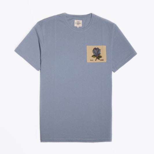 - Embroidered Rose Patch T-Shirt - Pale Blue