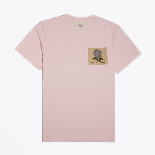 - Embroidered Rose Patch T-Shirt - Powder Pink