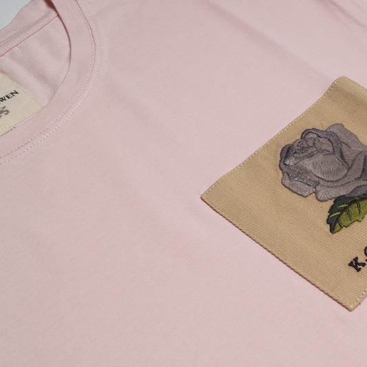 - Embroidered Rose Patch T-Shirt - Powder Pink