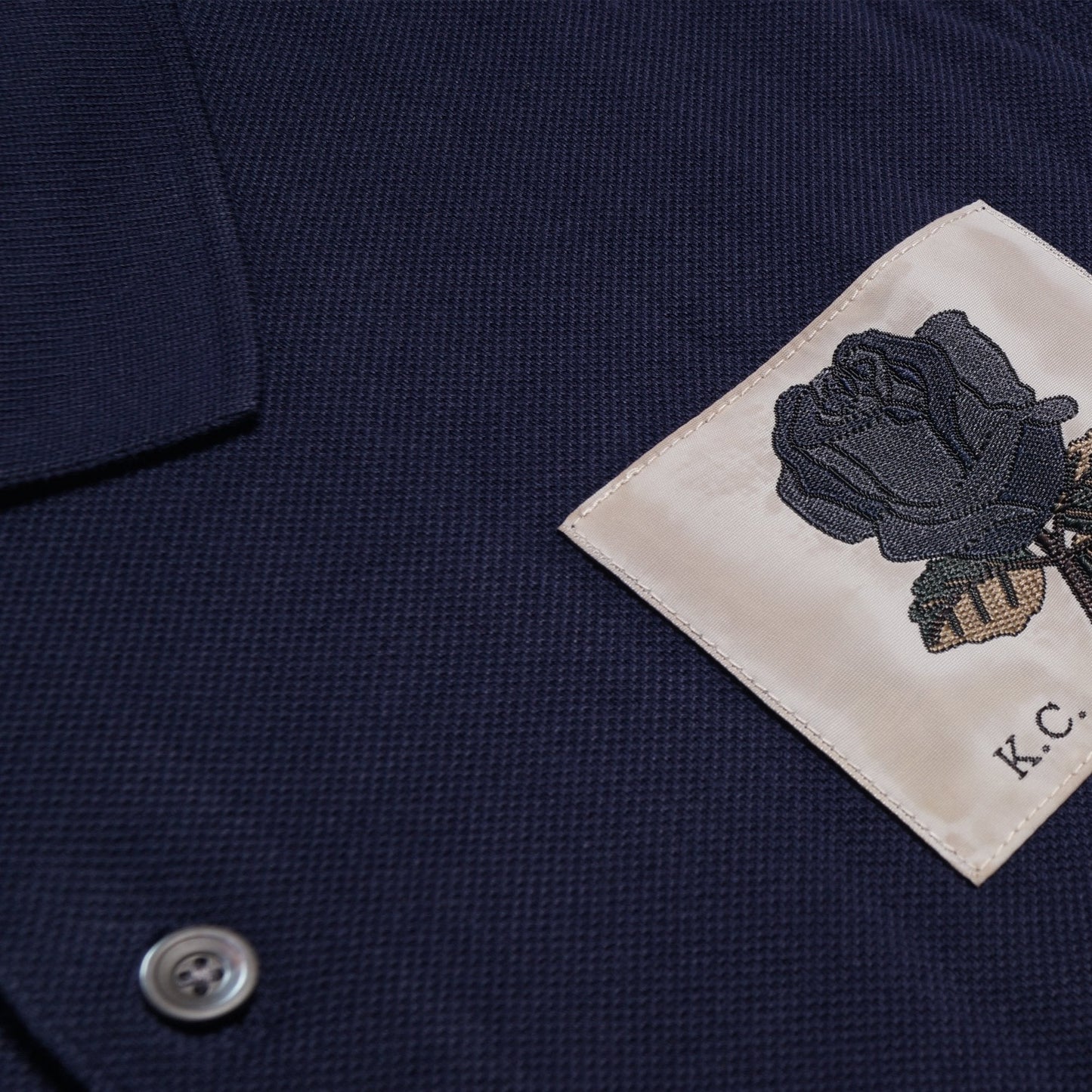 - Rose Patch Polo Shirt - Navy