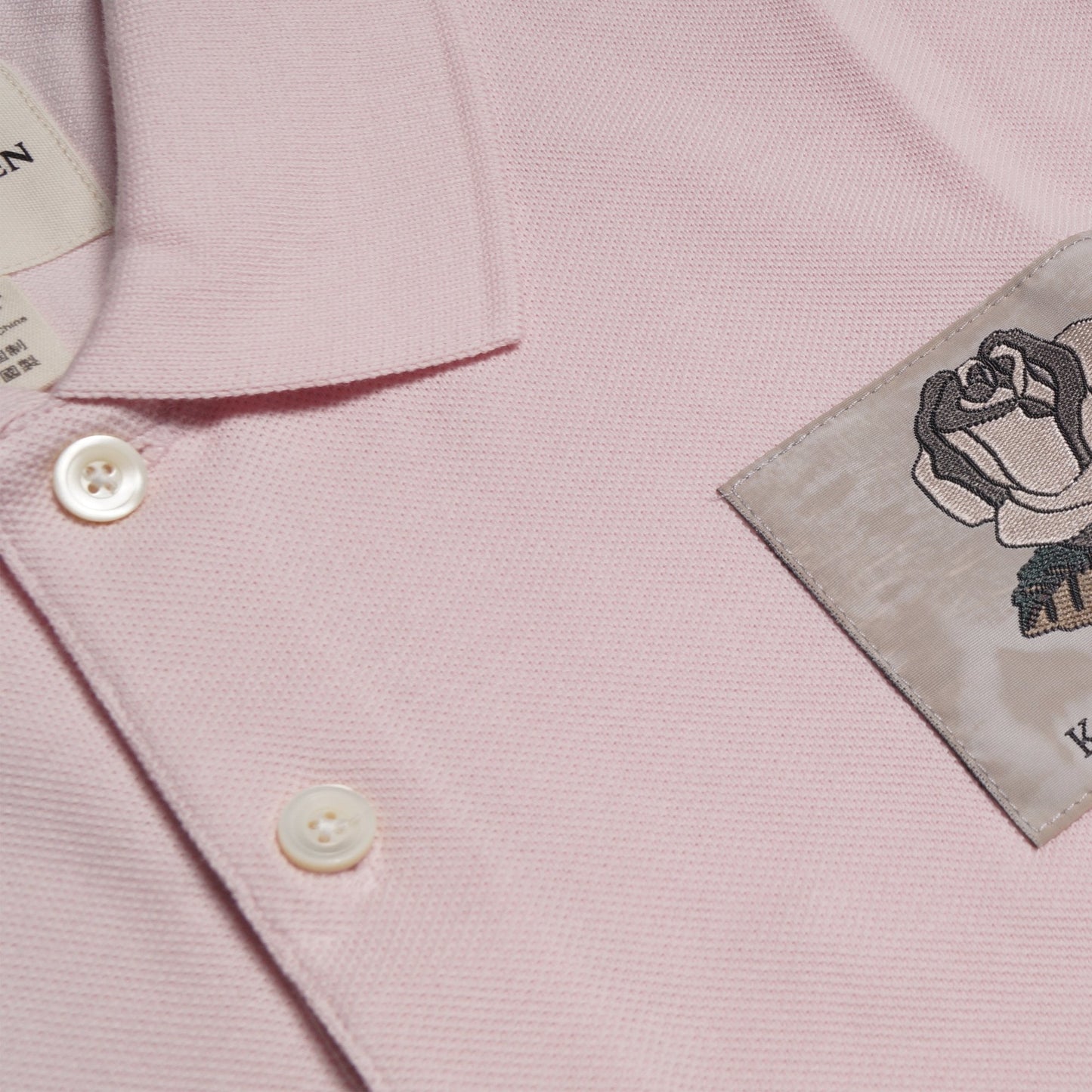 - Rose Patch Polo Shirt - Powder Pink