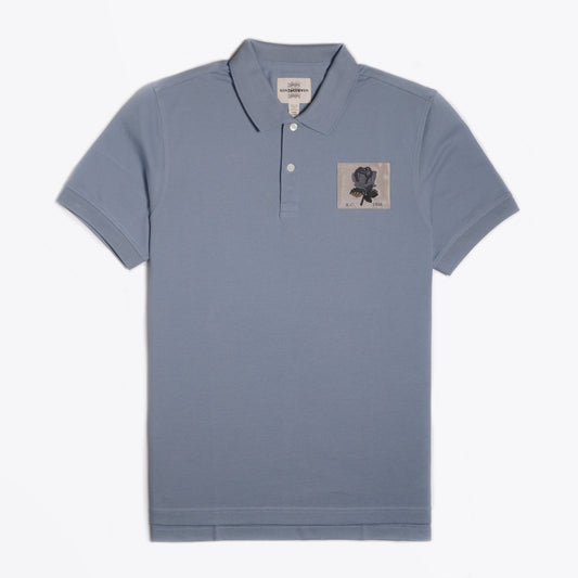 - Rose Patch Polo Shirt - Blue