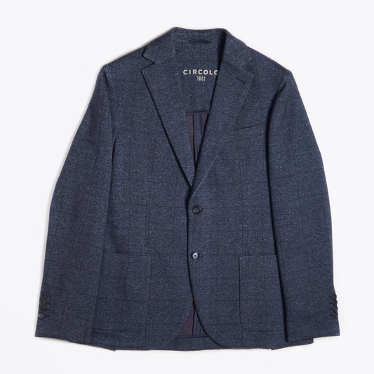 - Checked Print Fleece Blazer - Blue