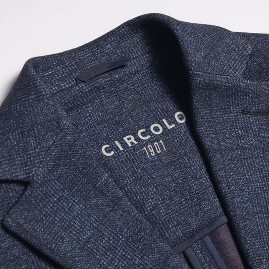 - Checked Print Fleece Blazer - Blue