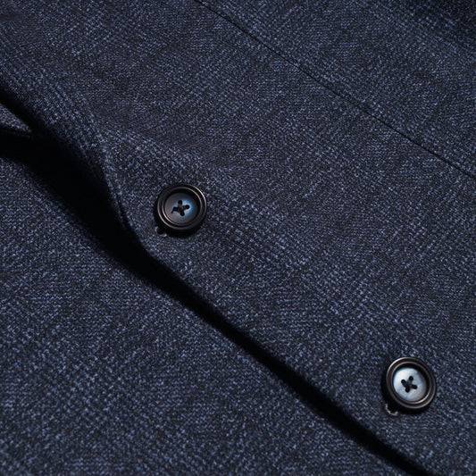 - Checked Print Fleece Blazer - Blue