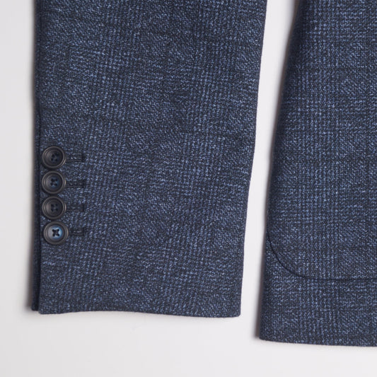 - Checked Print Fleece Blazer - Blue