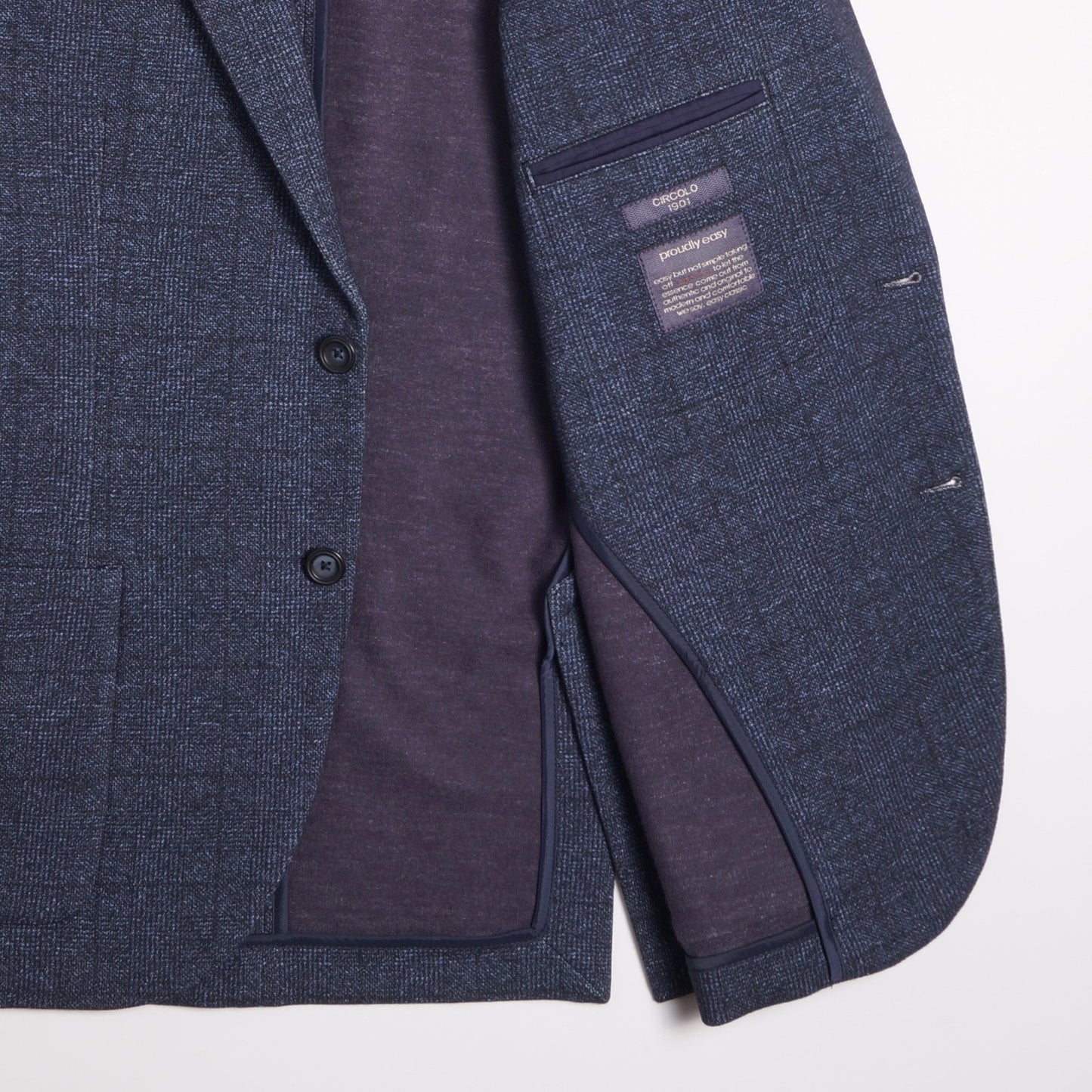 - Checked Print Fleece Blazer - Blue