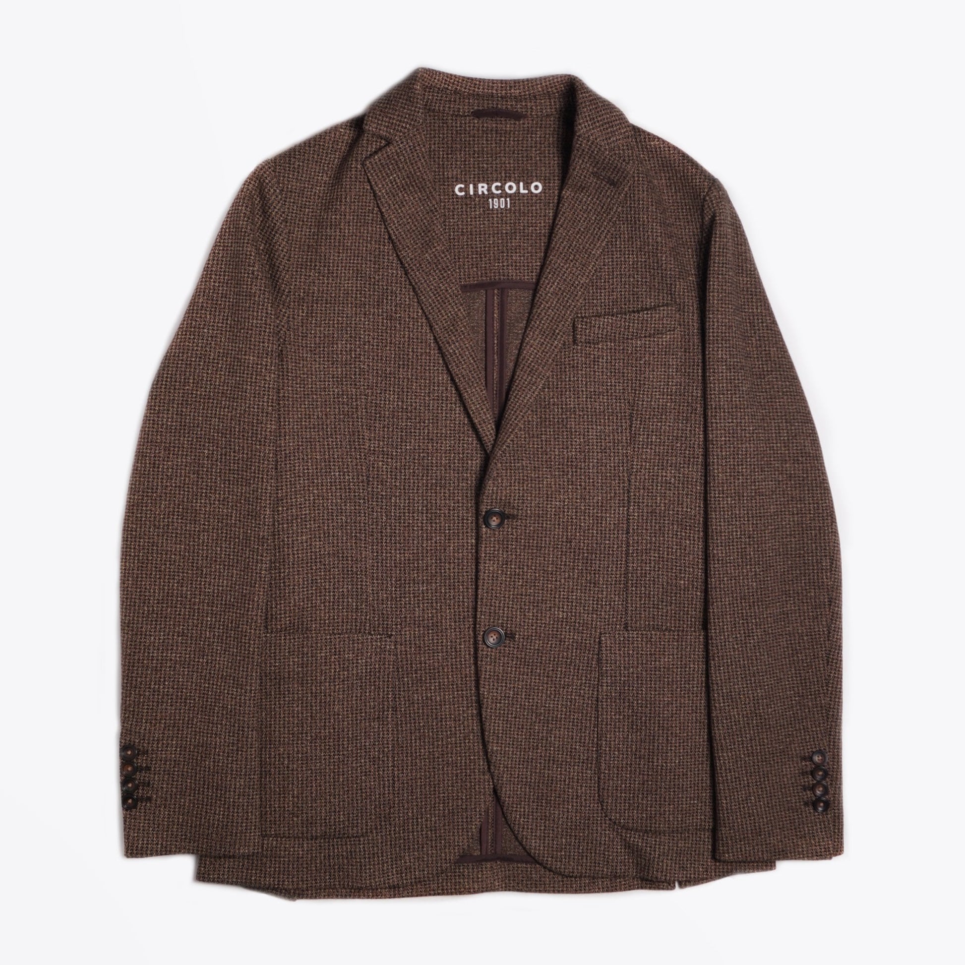 Circolo Houndstooth Weave Blazer - Brown