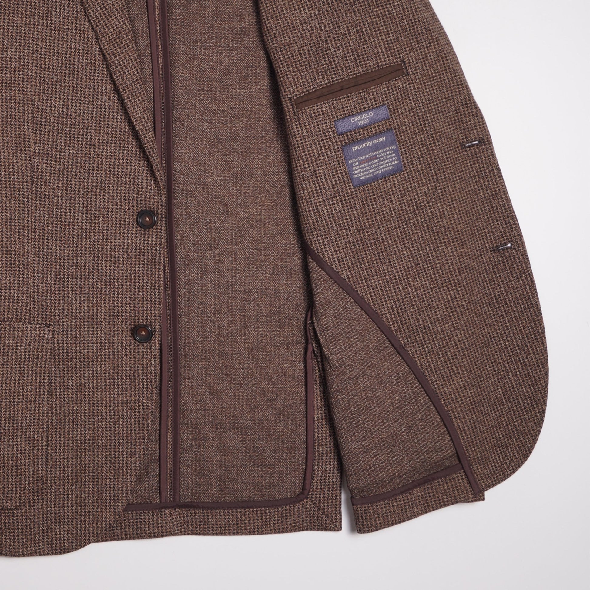 Circolo Houndstooth Weave Blazer - Brown