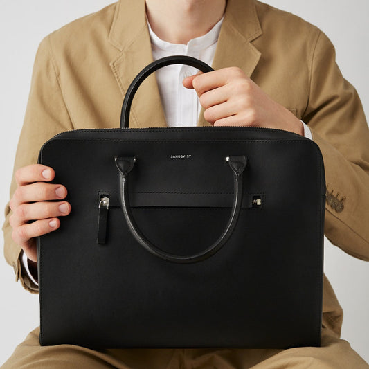 Lesli - Dual Zip Leather Bag - Black