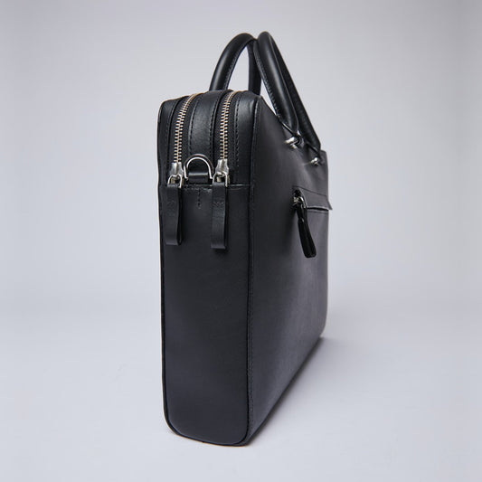 Lesli - Dual Zip Leather Bag - Black