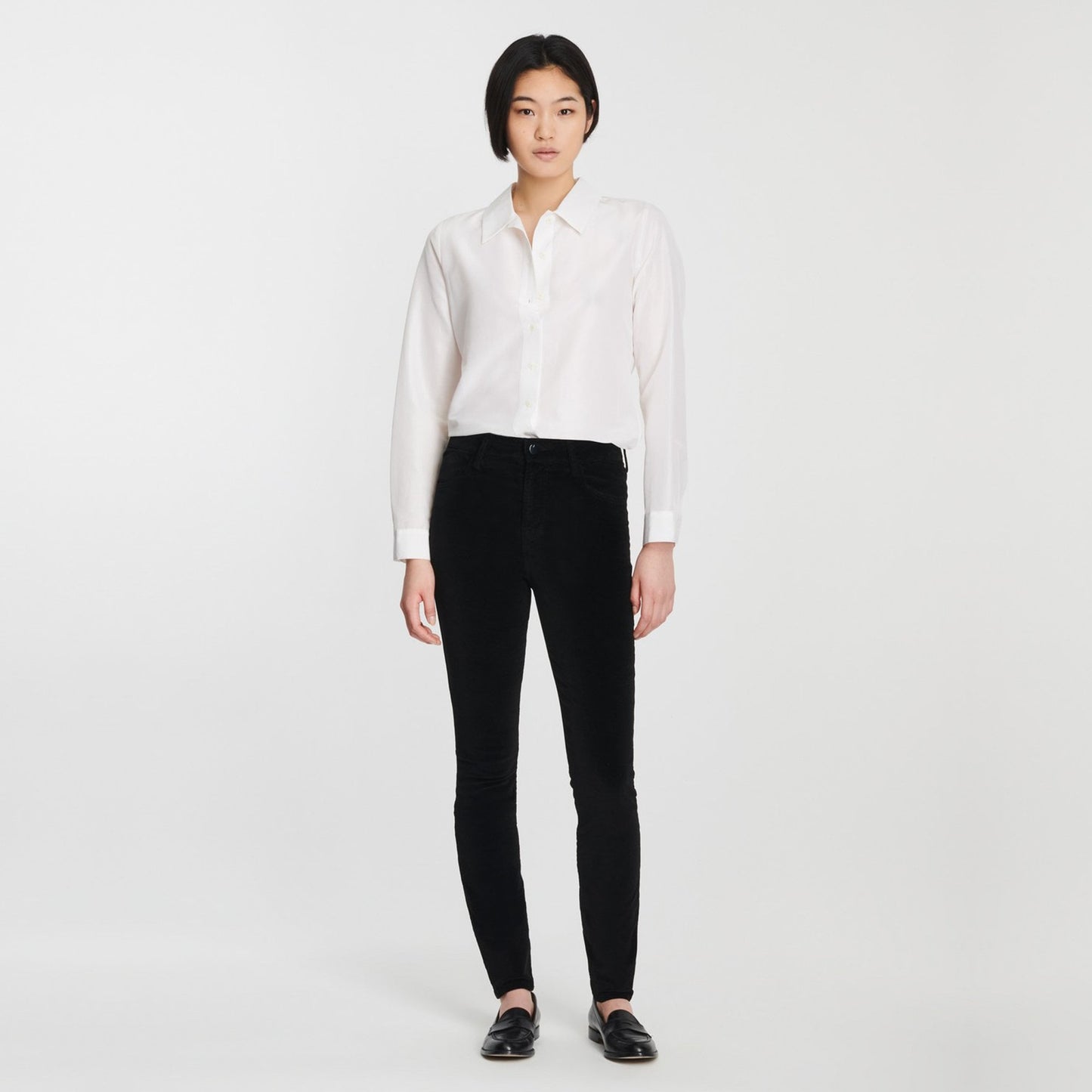Maria High Rise Skinny Velvet Jeans - Black