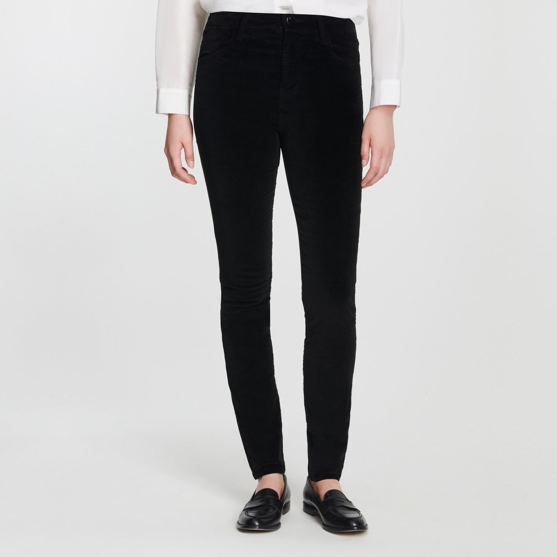 J Maria High Rise Skinny Velvet Jeans - Black